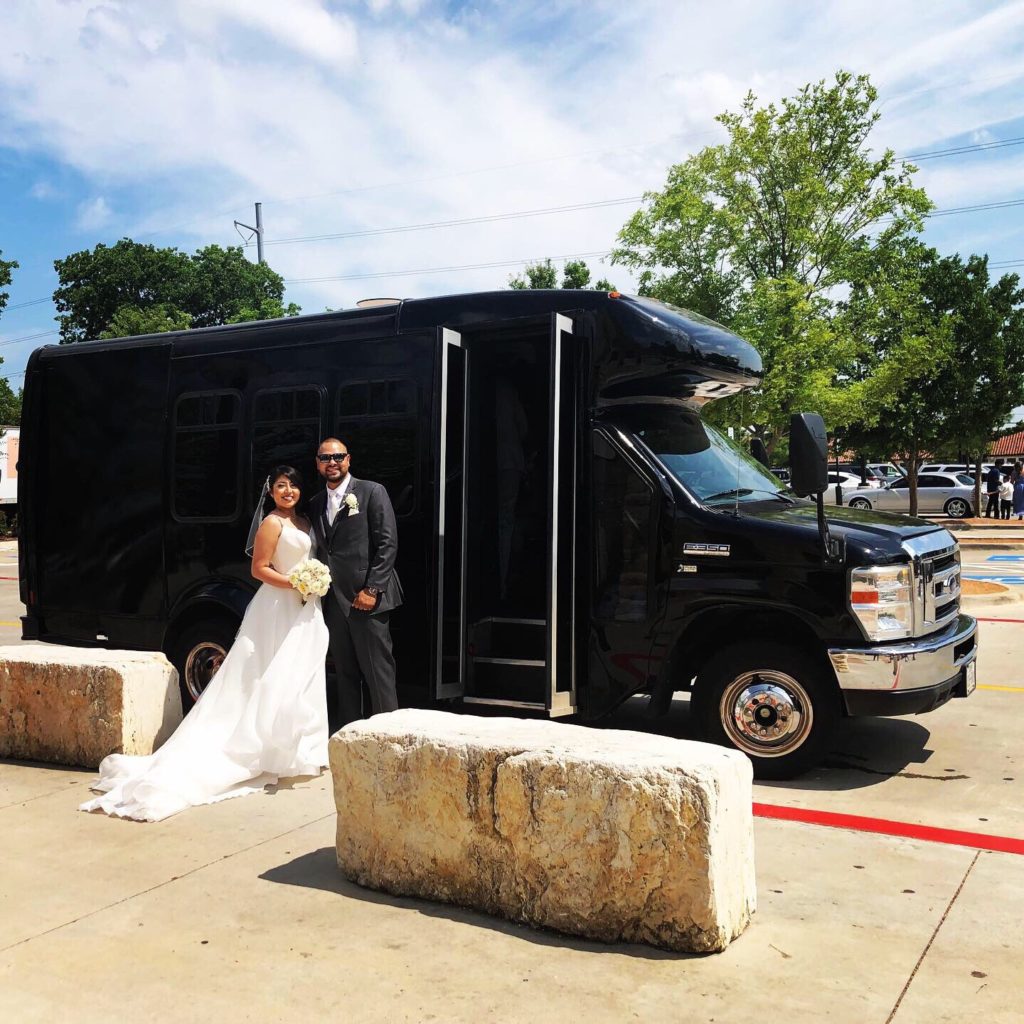 Wedding couple on a party bus